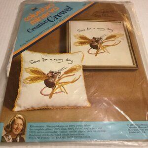 1974 COLUMBIA MINERVA SAVE FOR A RAINY DAY mouse CREWEL EMBROIDERY KIT new